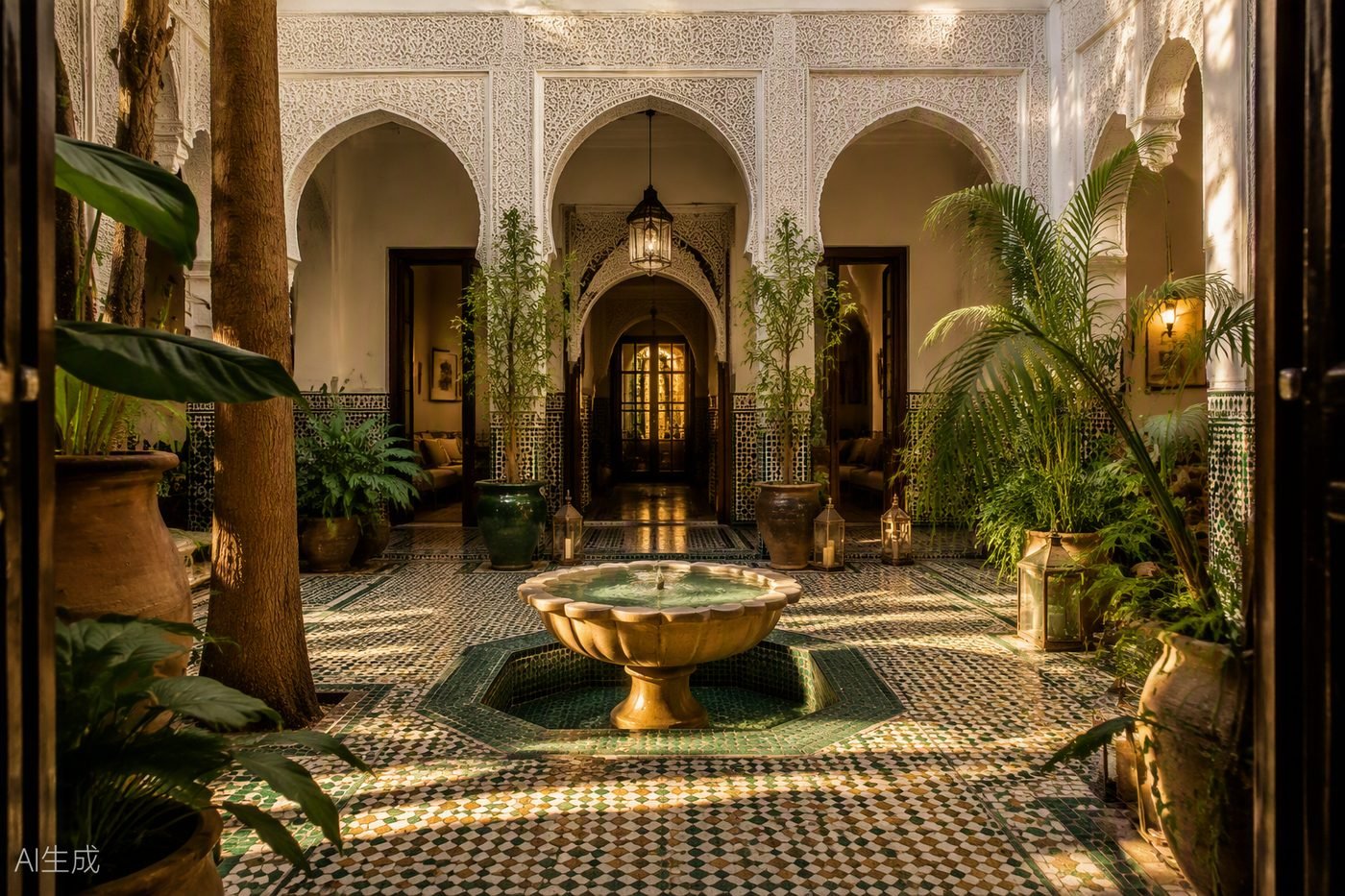 Patio d’un riad de la Médina de Marrakech — notre terrain de travail quotidien